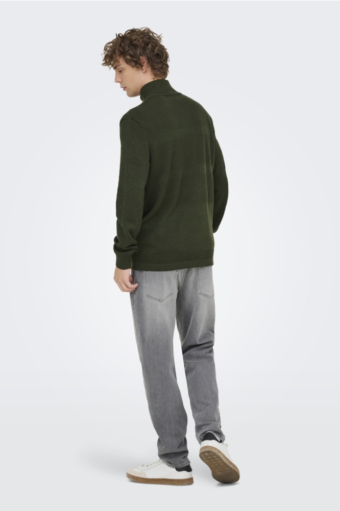 ONSMALIK REG 12 PIN ZIP CARD KNIT N 22033304 OLIVE NIGHT/MELANGE